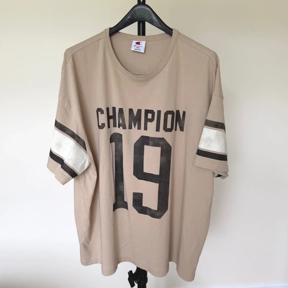 Champion XXL Tan Beige T-Shirt Jersey Style #19 Short Sleeve Cotton - Picture 2 of 8